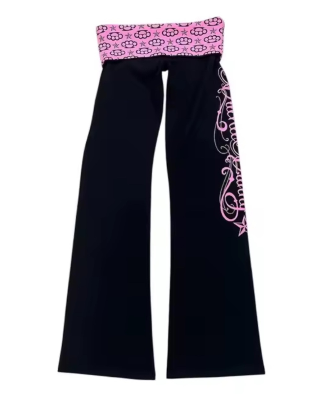 Black Yoga Pant with Pink Waistband and Side Script